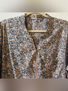 Furnex Women's V Neck Blouse Half Zip up Tunic 3/4 Roll Sleeve Pink Floral XXL
